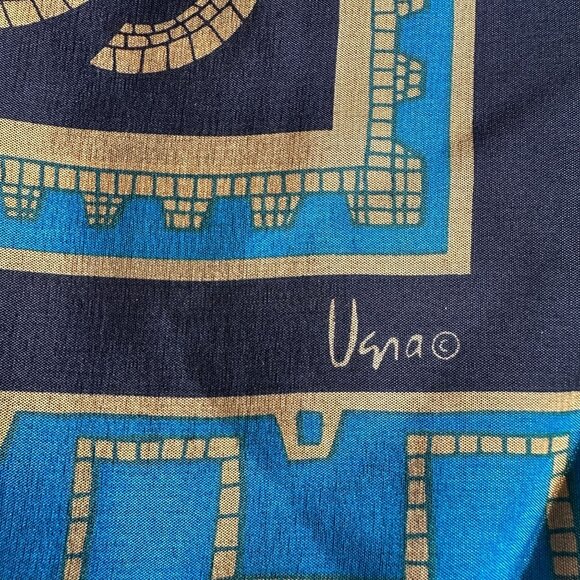 Vintage Vera Neumann Geometric Silk Scarf in Turquoise, Black & Gold New Old Sto - Picture 2 of 13
